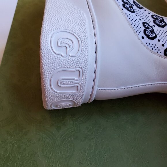 NIB Gucci Chelsea GG inlets white leather pull on booties IT 38.5 US 8.5 - Picture 4 of 7